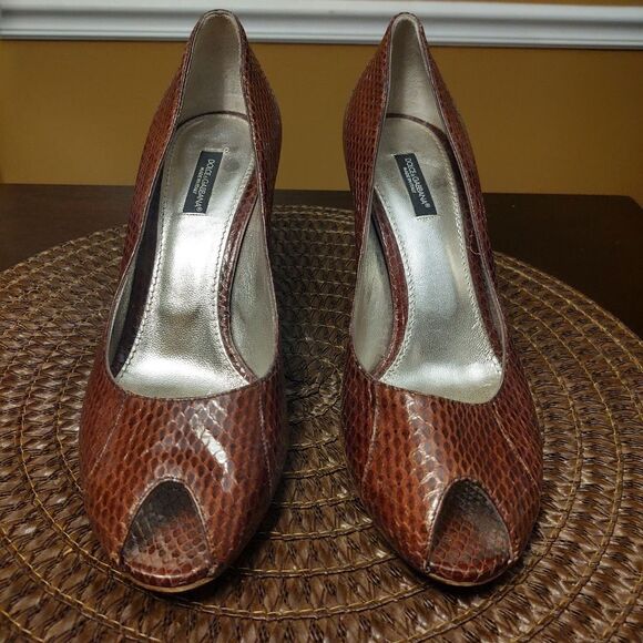 Dolce and Gabbana Snakeskin Peep Toe Heels Size 39 - Picture 2 of 12